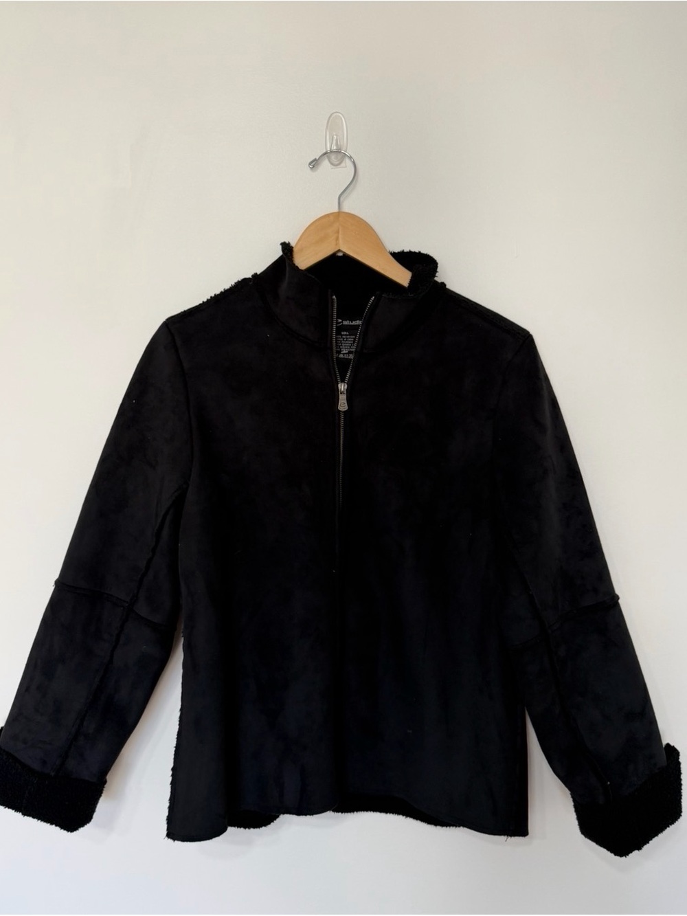 E Studio Black Faux Suede Sherpa Fleece Lined Zip Jacket Coat Women’s L
